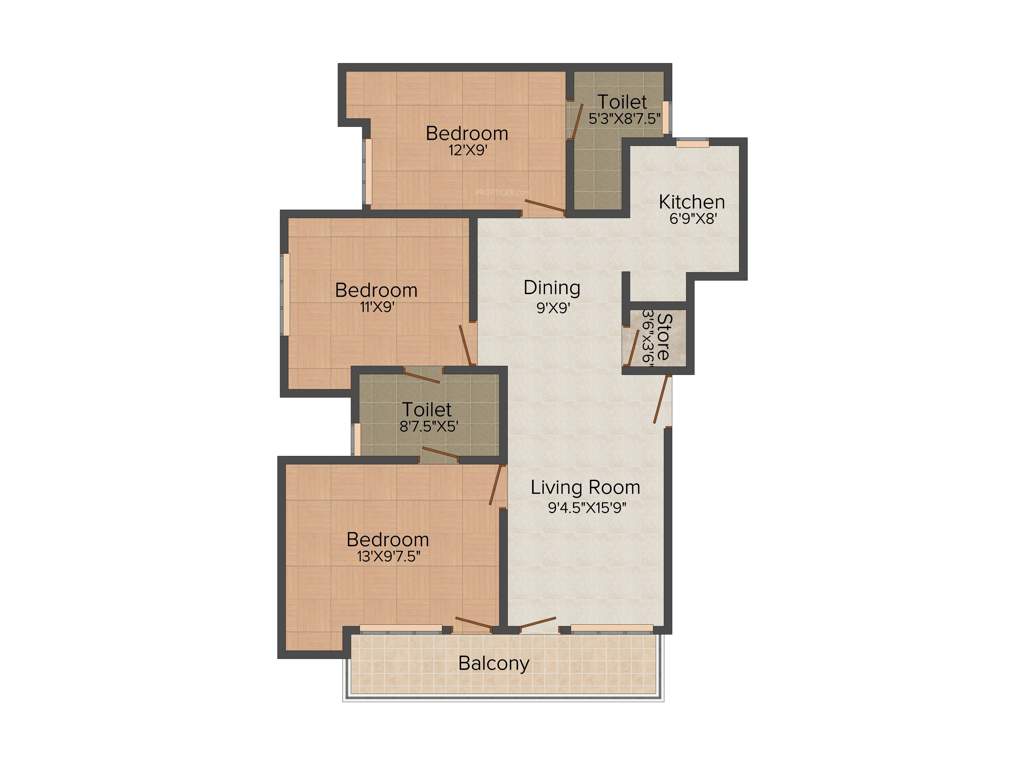 Deoasis Silver Nest (3BHK+2T (1,320 sq ft) 1320 sq ft)