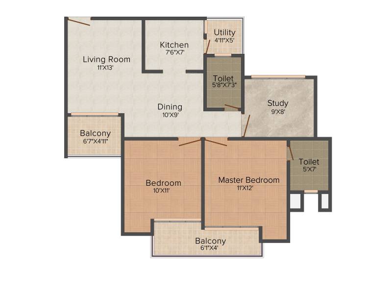Oasis Venetia Heights (2BHK+2T (1,150 sq ft) + Study Room 1150 sq ft)