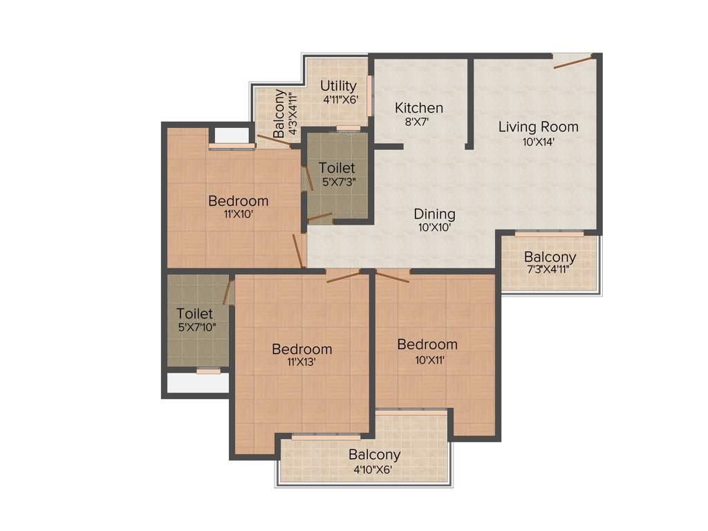 Oasis Venetia Heights (3BHK+2T (1,290 sq ft) 1290 sq ft)