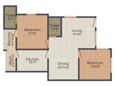 Ms Agrawal Construction Co Sagar Golden Palm 2BHK+2T (1,000 sq ft)