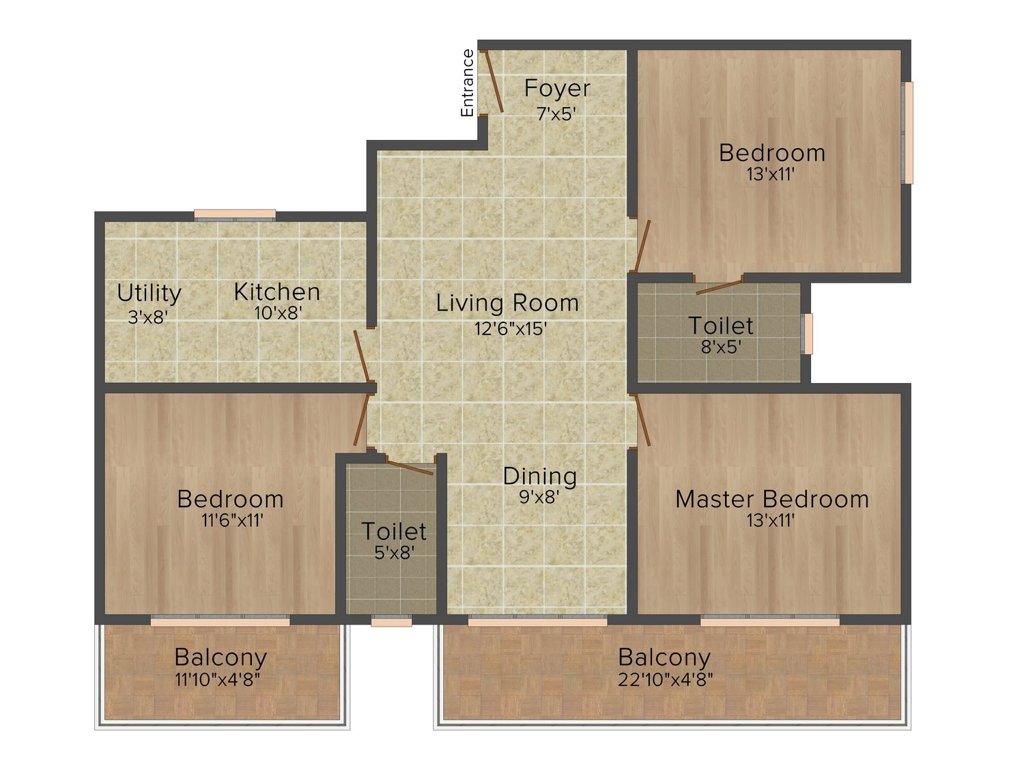 Suvastu Oak Leaf (3BHK+2T (1,455 sq ft) 1455 sq ft)
