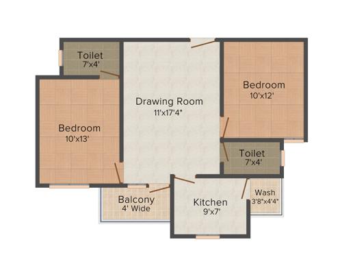 Chinarr Group Nest 2BHK+2T (837 sq ft)