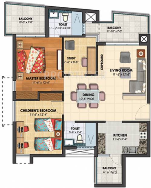 Assotech The Cosmopolis Floor Plan (2BHK+2T (1,375 sq ft) 1375 sq ft)