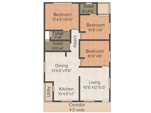 Square Prasoona (3BHK+3T (1,360 sq ft) 1360 sq ft)