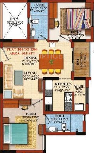 GVSPL Raajguru (2BHK+2T (915 sq ft) 915 sq ft)