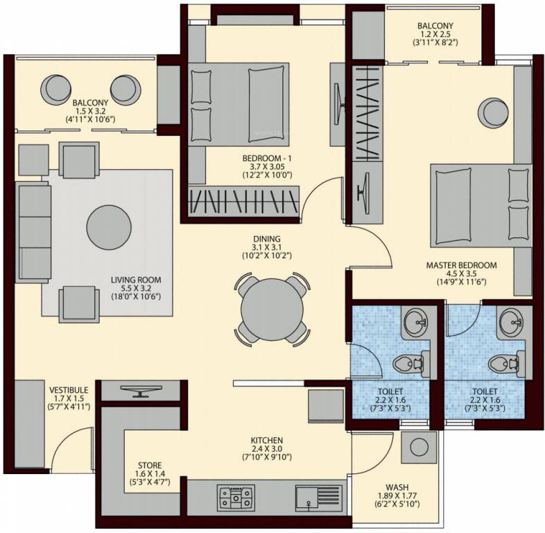 Ruchi Lifescapes Apartment (2BHK+2T (1,288 sq ft) 1288 sq ft)