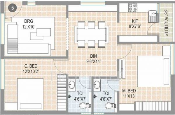 Elite Projects The Square (2BHK+2T (963 sq ft) 963 sq ft)