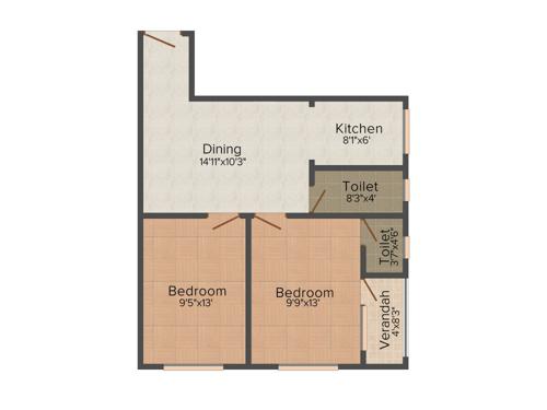 Liberty J S Apartment 2BHK+2T (824 sq ft)