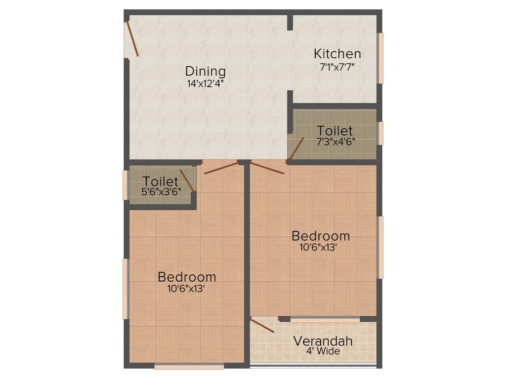 Liberty J S Apartment 2BHK+2T (893 sq ft)