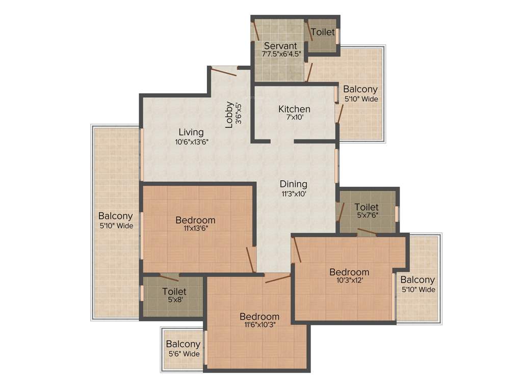 KLJ Greens (3BHK+2T (1,602 sq ft) + Servant Room 1602 sq ft)