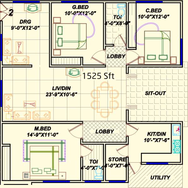 Cyber Shanti Nilaya (3BHK+2T (1,525 sq ft) 1525 sq ft)