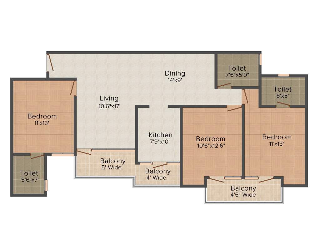 Globus Group Coral Woods 3BHK+3T (1,695 sq ft)