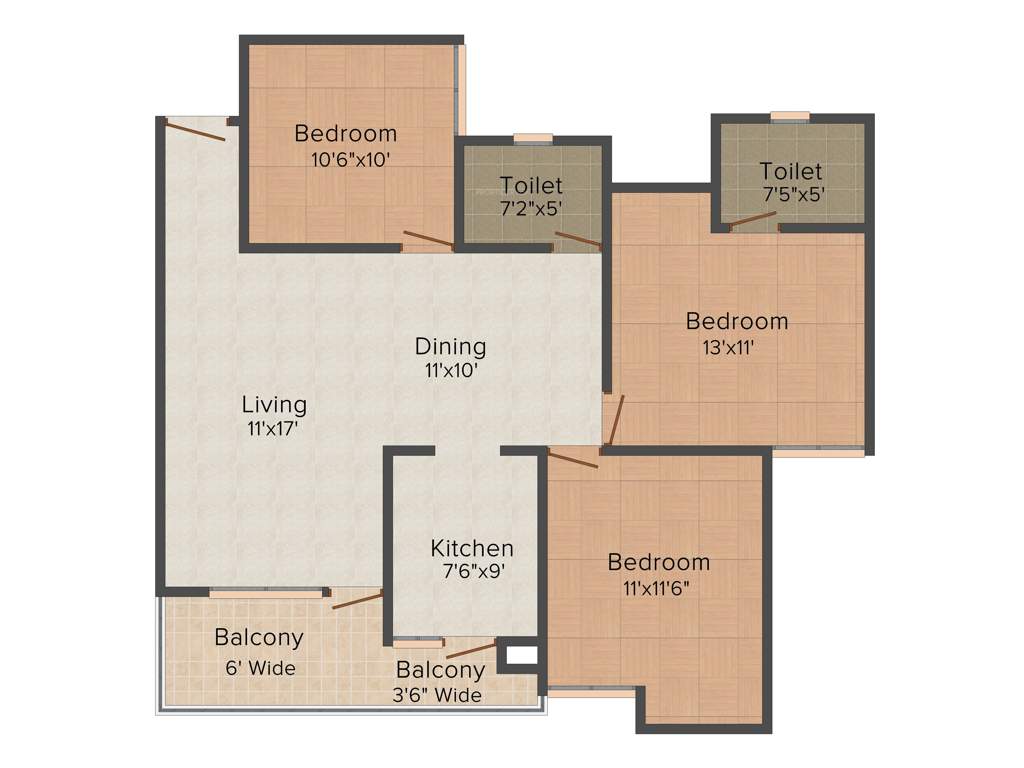 Globus Group Coral Woods 3BHK+2T (1,443 sq ft)