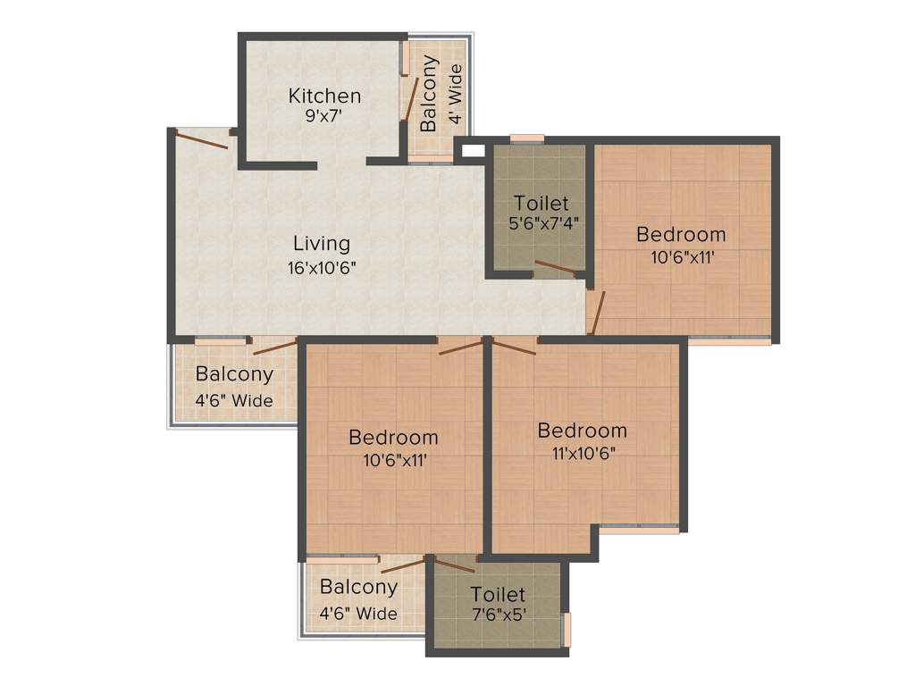 Globus Group Coral Woods 3BHK+2T (1,246 sq ft)
