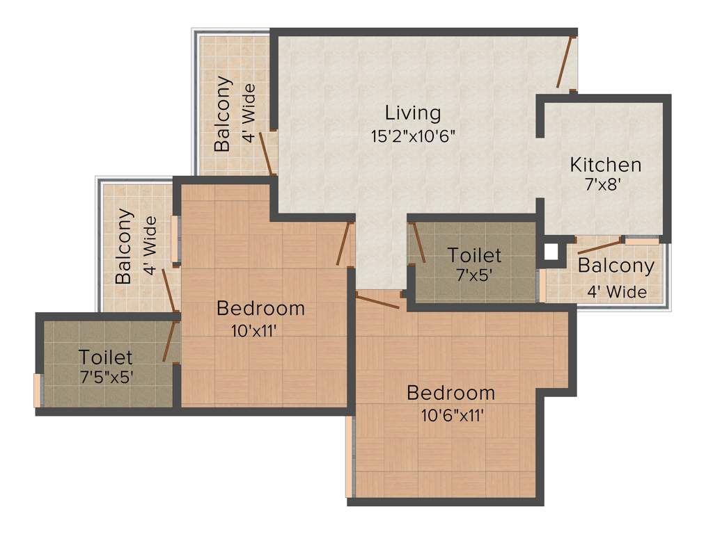 Globus Group Coral Woods 2BHK+2T (992 sq ft)