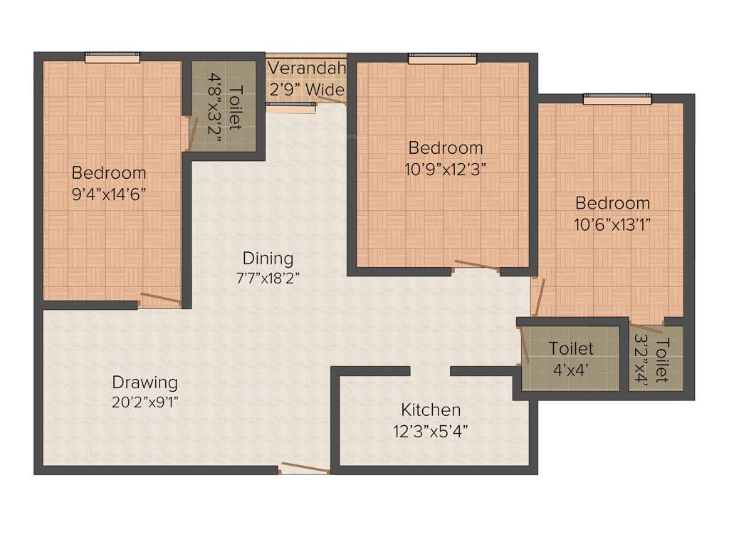 Ascon Shree Tower VII (3BHK+2T (1,480 sq ft) 1480 sq ft)