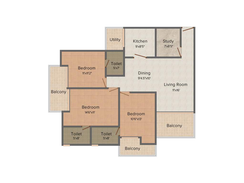 Deepsons Atulya Heights (3BHK+3T (2,025 sq ft) Study Room 2025 sq ft)