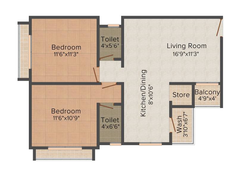 PSY Pramukh Oasis (2BHK+2T (1,125 sq ft) 1125 sq ft)