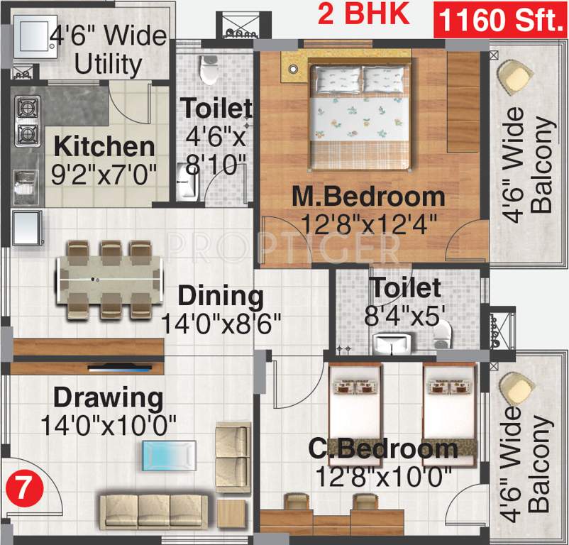 Aakruthi Platina (2BHK+2T (1,160 sq ft) 1160 sq ft)