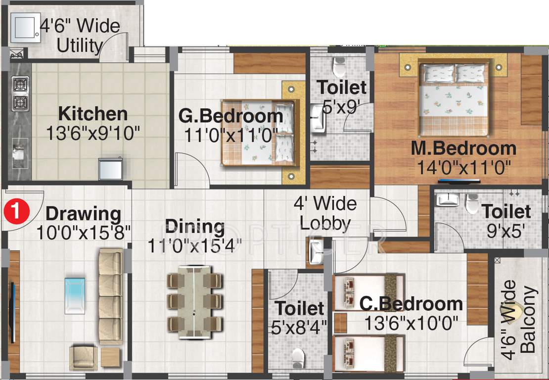 Aakruthi Platina (3BHK+3T (1,610 sq ft) 1610 sq ft)
