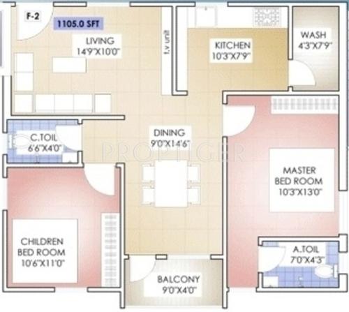 Concrete OU Colony (2BHK+2T (1,105 sq ft) 1105 sq ft)