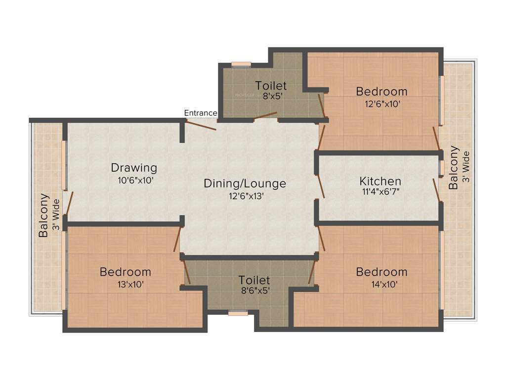 TDI Tuscan Residency (3BHK+2T (1,322 sq ft) 1322 sq ft)