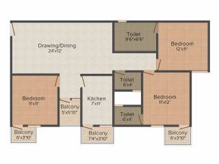 MGR Sahaj Residency (3BHK+3T (1,566 sq ft) 1566 sq ft)