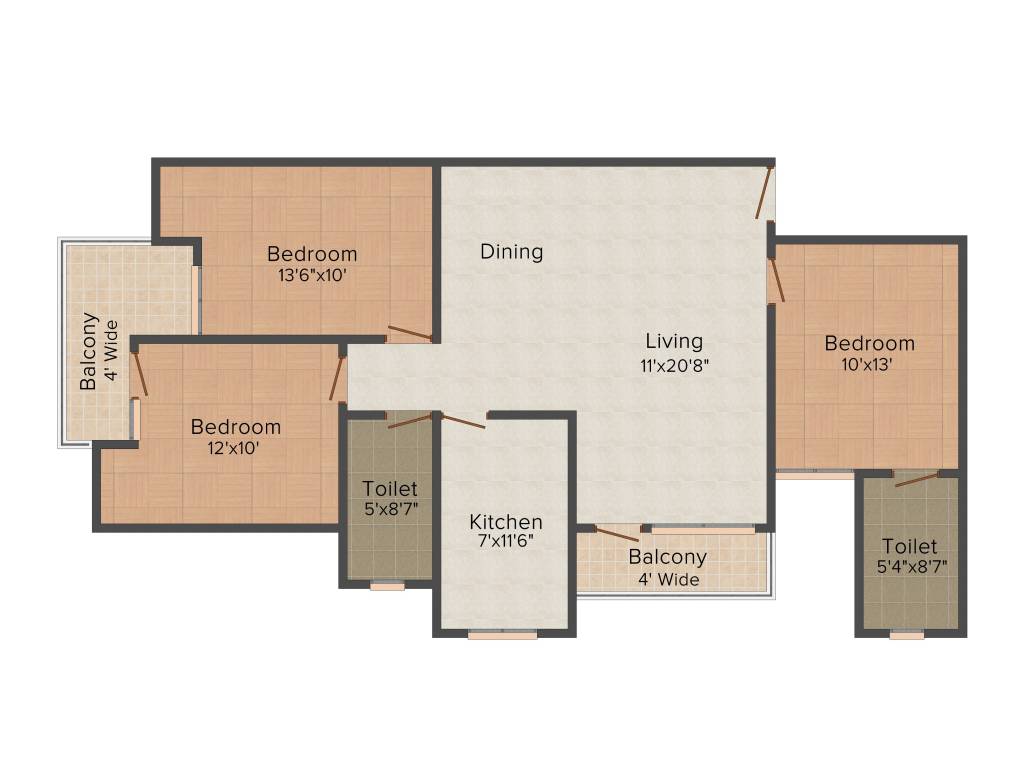 Dhanuka Sunshine Symphony (3BHK+3T (1,430 sq ft) 1430 sq ft)