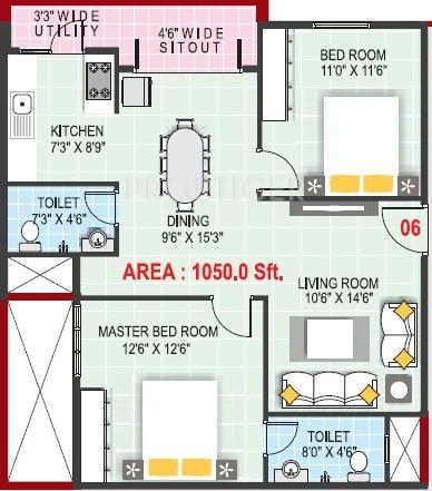 Venetion Dwaraka Nilayam (2BHK+2T (1,050 sq ft) 1050 sq ft)