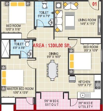 Venetion Dwaraka Nilayam (3BHK+2T (1,300 sq ft) 1300 sq ft)