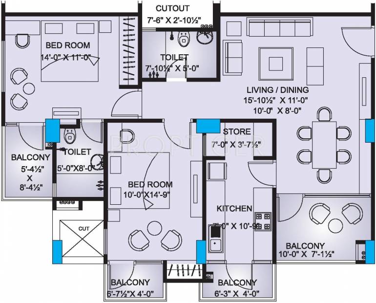 Upasna Rosewood Apartments (2BHK+2T (1,287 sq ft) 1287 sq ft)