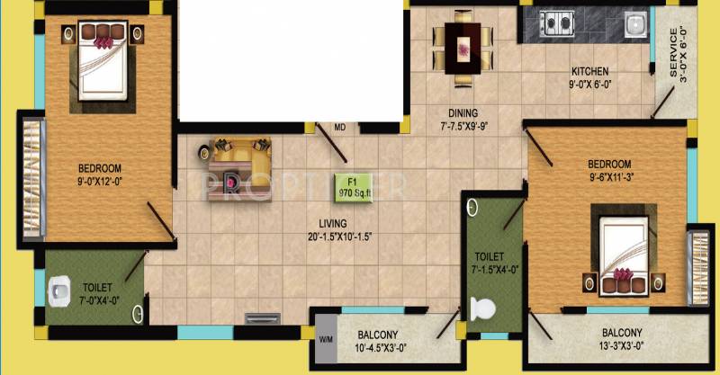 RKN Hanumanth (2BHK+2T (970 sq ft) 970 sq ft)