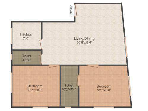 Ushnish Shipra Apartments (2BHK+2T (975 sq ft) 975 sq ft)