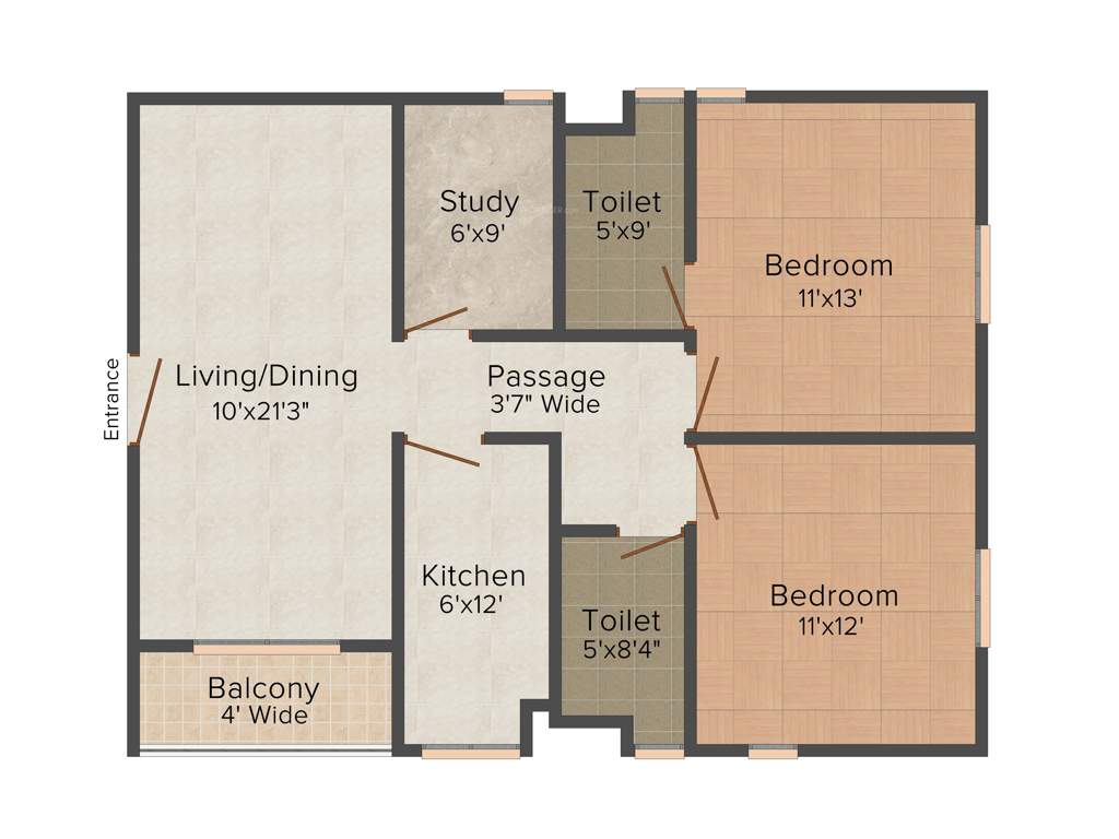 Oswal Orchard County (2BHK+2T (1,239 sq ft)   Study Room 1239 sq ft)