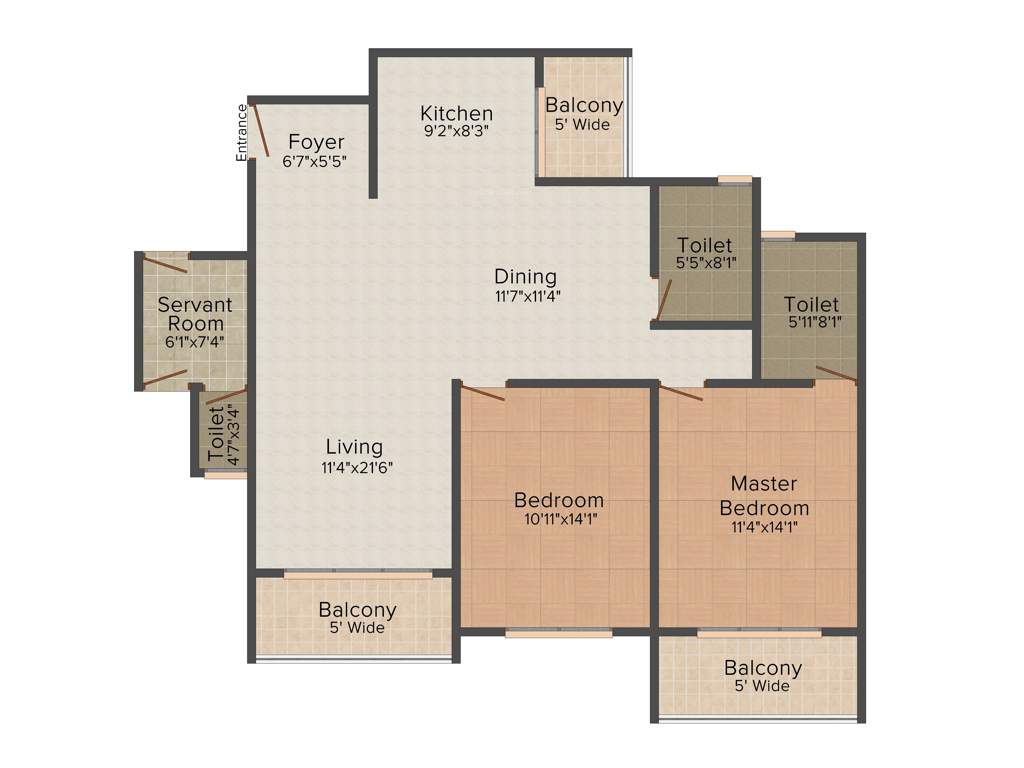 Vaswani El Palazzo (2BHK+3T (1,325 sq ft) + Servant Room 1325 sq ft)