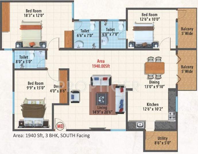 Vikram Mandara (3BHK+3T (1,940 sq ft) 1940 sq ft)