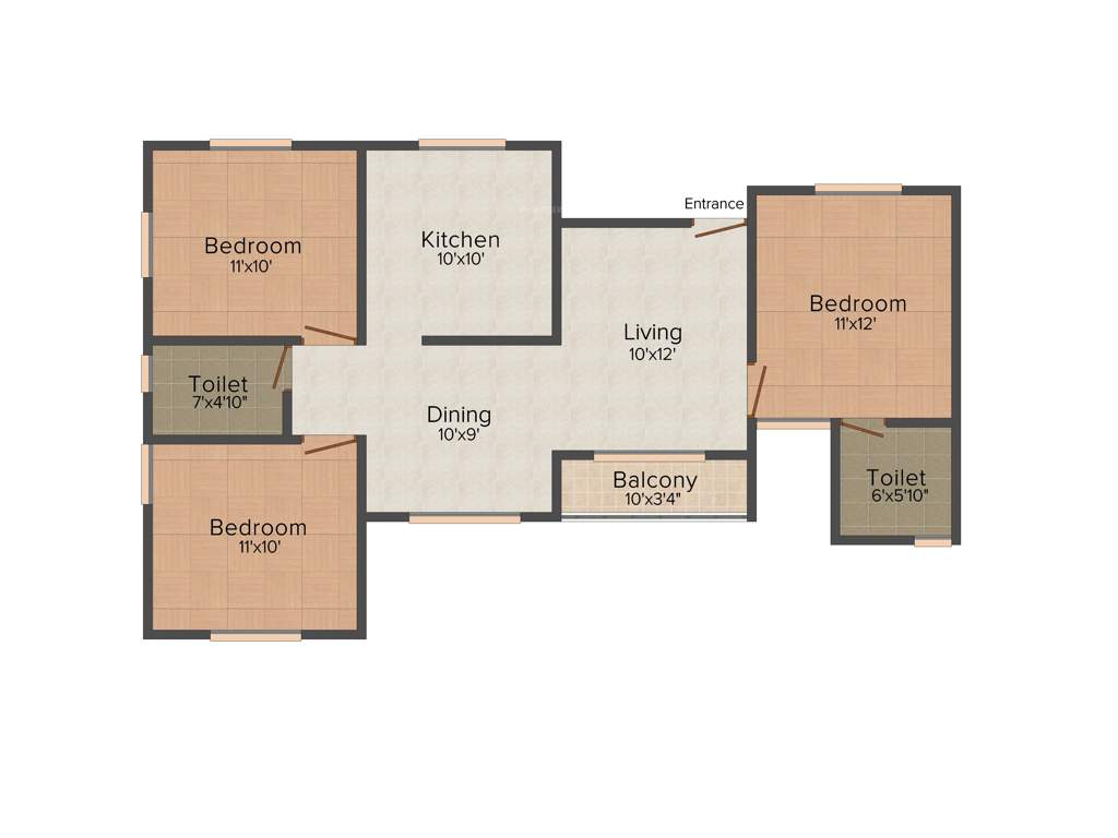 Confident Zaniah (3BHK+2T (1,085 sq ft) 1085 sq ft)