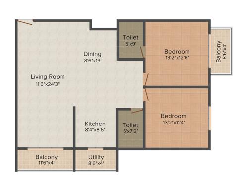 MSR Daffodils (2BHK+2T (1,356 sq ft) 1356 sq ft)