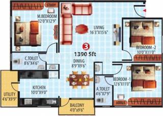 Aditi Grandeur (3BHK+2T (1,390 sq ft) 1390 sq ft) Aditi Grandeur (3BHK+2T (1,390 sq ft) 1390 sq ft)