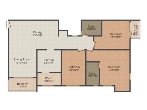 NCC Senate (3BHK+2T (1,493 sq ft) 1493 sq ft)