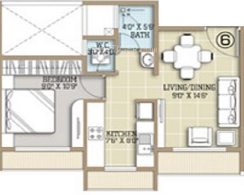 Anchit Shivganga Floor Plan (1BHK+1T (535 sq ft) 535 sq ft)