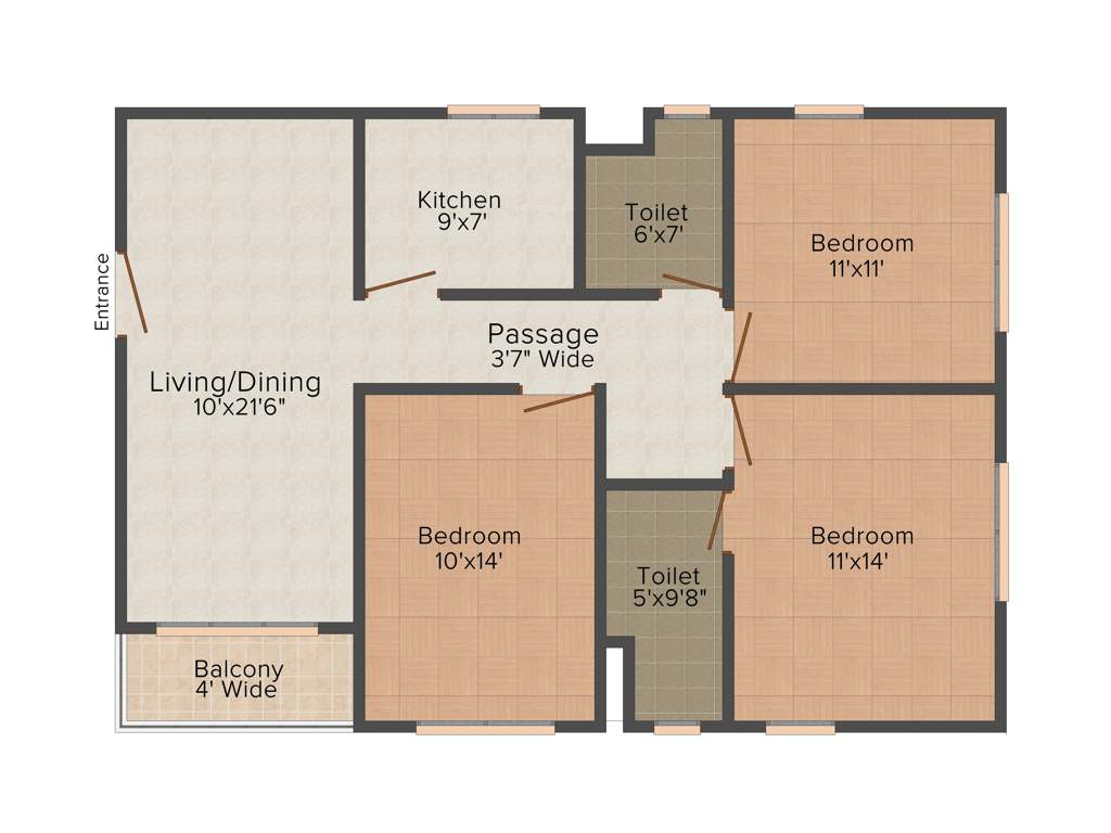 Oswal Orchard County (3BHK+2T (1,388 sq ft) 1388 sq ft)