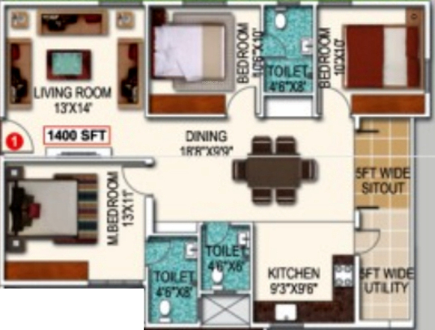 Saranya Shantiniketan (3BHK+3T (1,400 sq ft) 1400 sq ft) Saranya Shantiniketan (3BHK+3T (1,400 sq ft) 1400 sq ft)