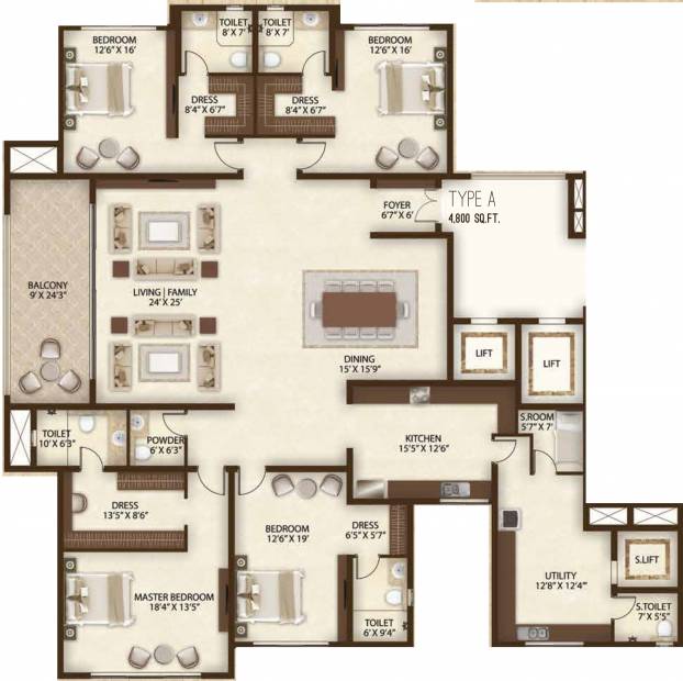 Legacy Cataleya (4BHK+5T (4,800 sq ft) + Servant Room 4800 sq ft)