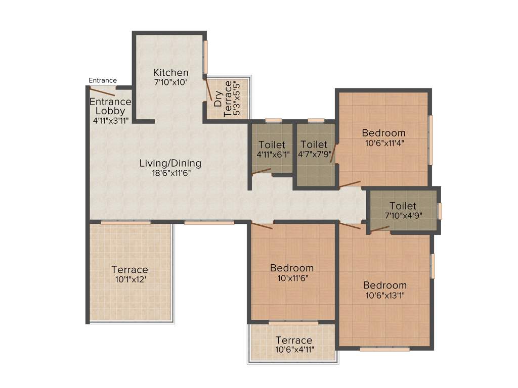 Mittal Sun Sapphire (3BHK+3T (1,367 sq ft) 1367 sq ft)