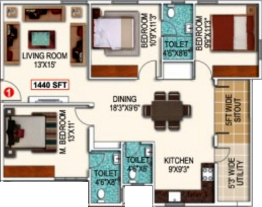 Saranya Shantiniketan (3BHK+3T (1,440 sq ft) 1440 sq ft) Saranya Shantiniketan (3BHK+3T (1,440 sq ft) 1440 sq ft)