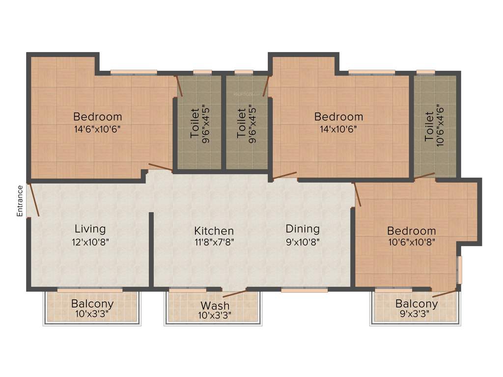 India Celsian Canopy (3BHK+3T (1,370 sq ft) 1370 sq ft)