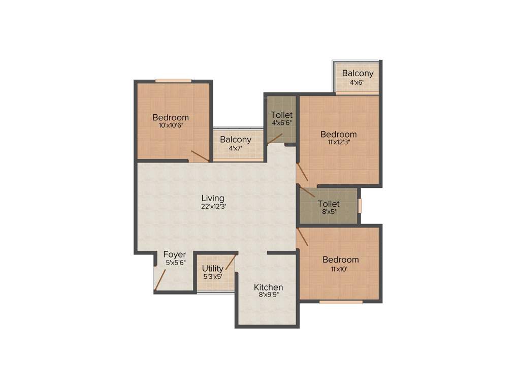 MJ Avershine (3BHK+3T (1,104 sq ft) 1104 sq ft)