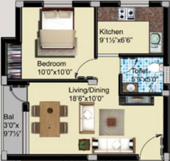 JBM Elite Phase5 (1BHK+1T (600 sq ft) 600 sq ft)