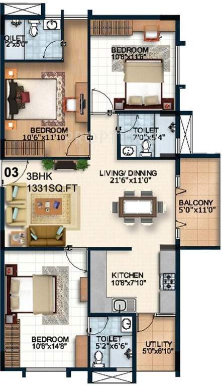 Alpine Fiesta (3BHK+3T (1,331 sq ft) 1331 sq ft)